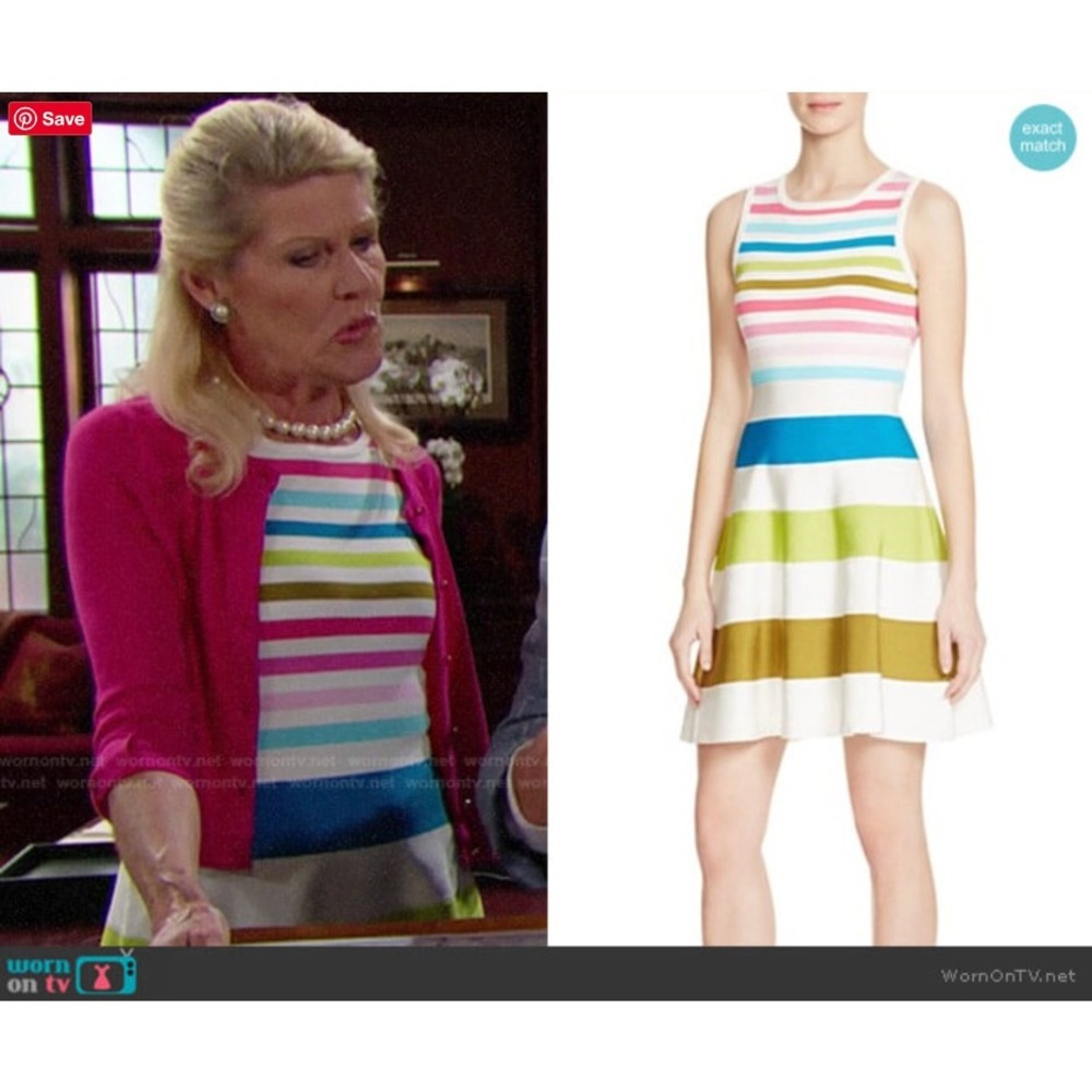 Karen Millen Rainbow Stripe Knit Fit & Flare Dress Womens‎ S Preppy Mod Designer